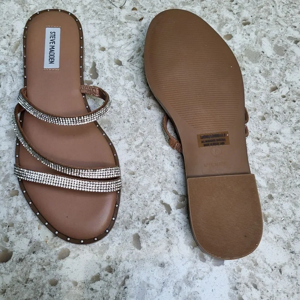 Glitter Flat Sandals by Designer Steve Madden - Size 8 - Picture 2 of 2
